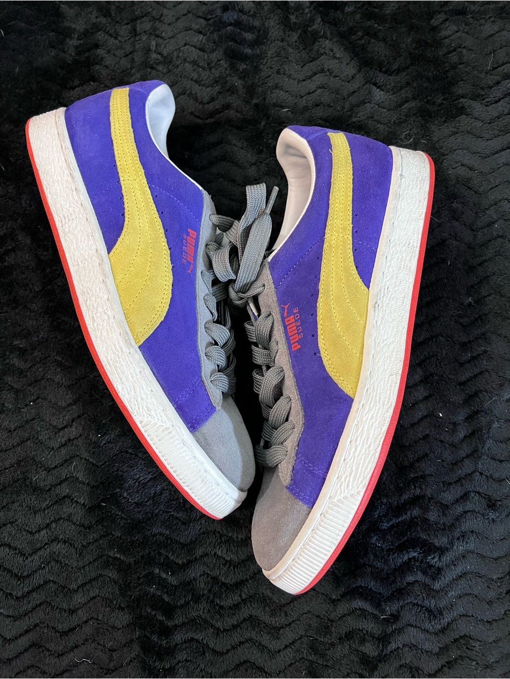 PUMA Suede Classics Purple/Yellow Suede Low-Top Sneakers-Red Outsole 352634 68